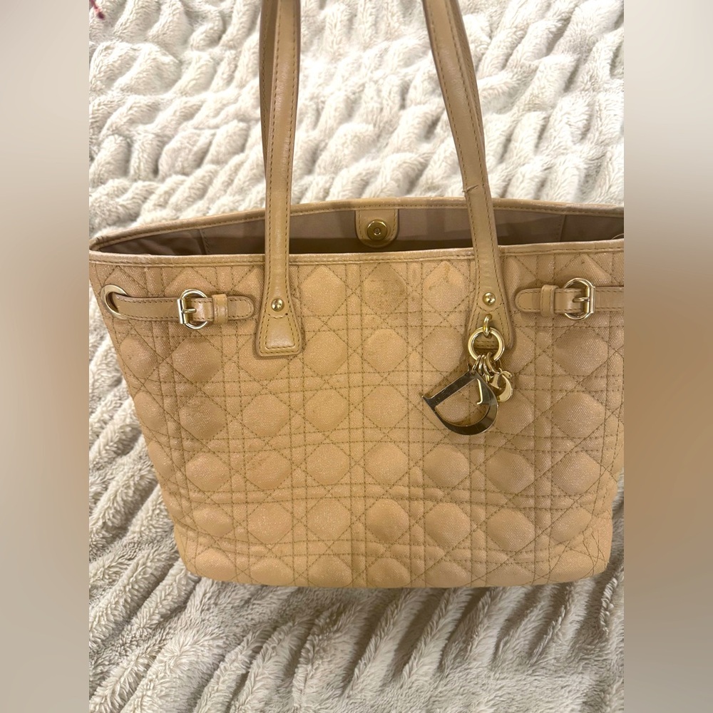 Christian Dior Coated Canvas Cannage Tote Bag with Charm